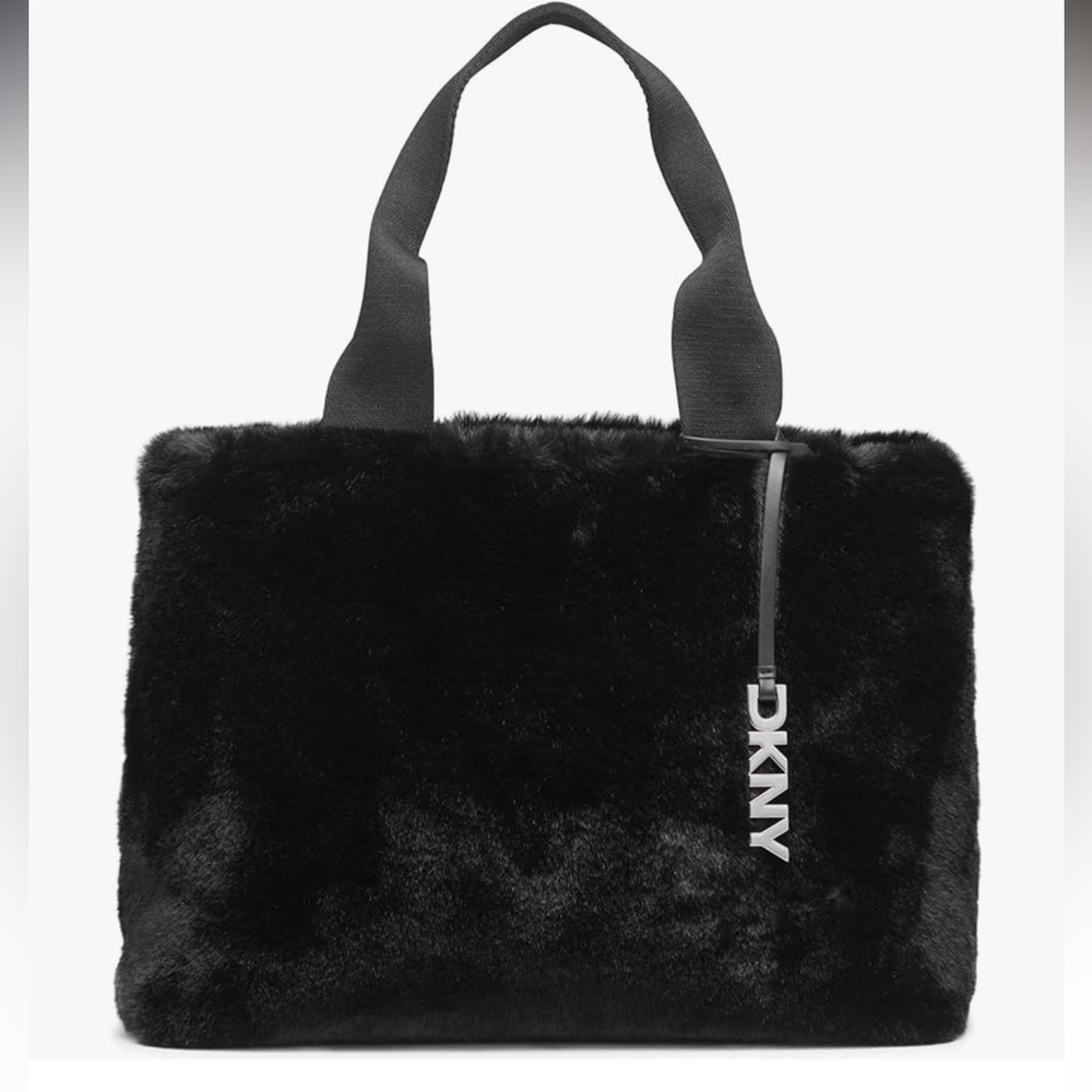 DKNY Roni Faux Fur Reversible East West Tote - Black - NWT